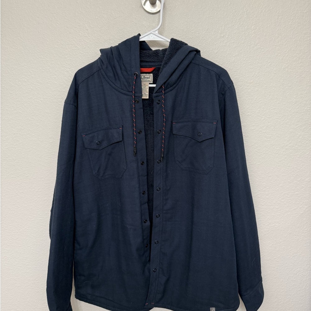 L.L. Bean Men's Dark Blue Hooded Shirt Jacket